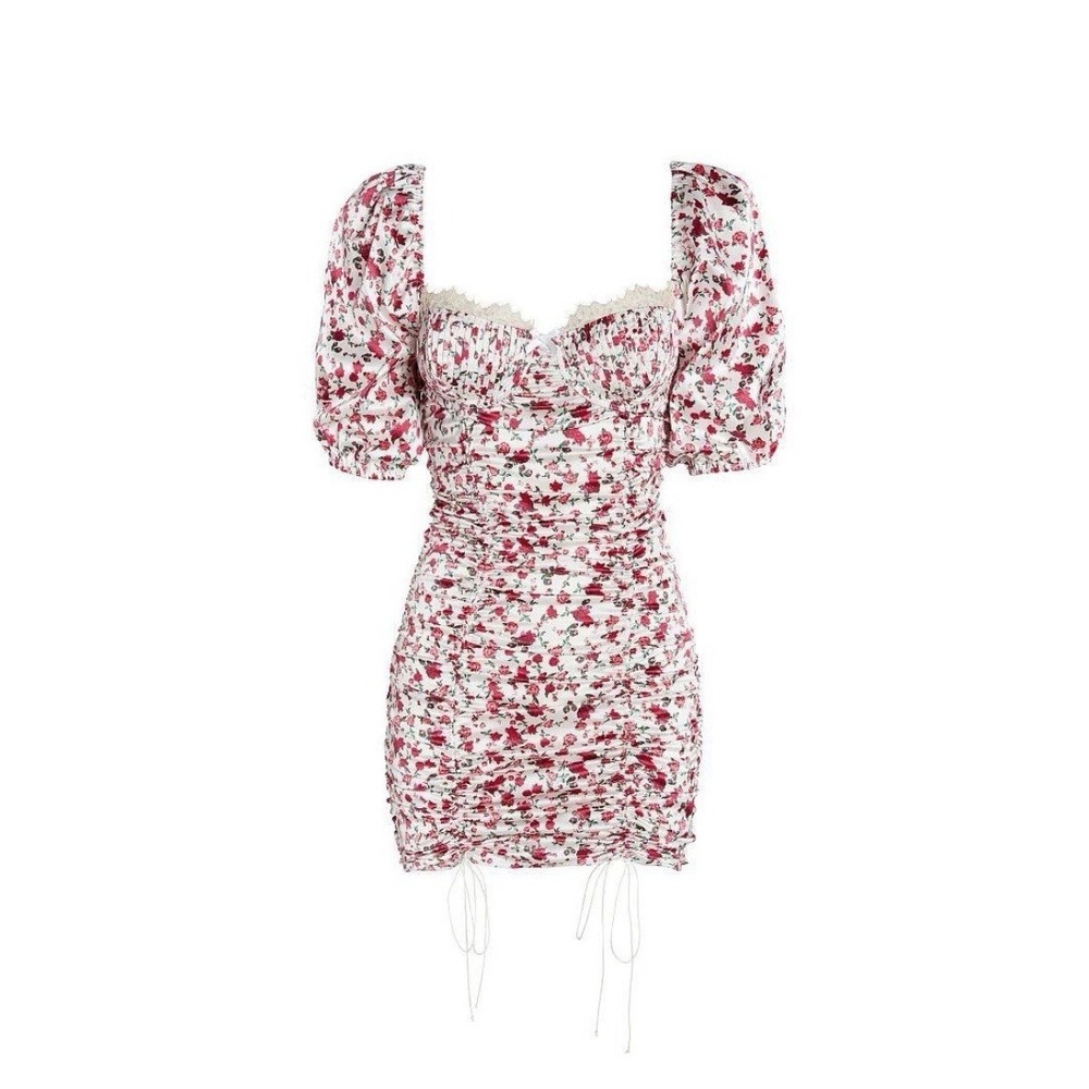 For‎ Love & Lemons Bustier Mini Dress Rose Floral Ruched Tie Sides Size Small